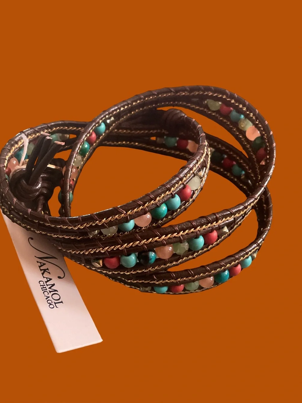 NAKAMOL CHICAGO MULTICOLOR LEATHER  BEADED WRAP BRACELET